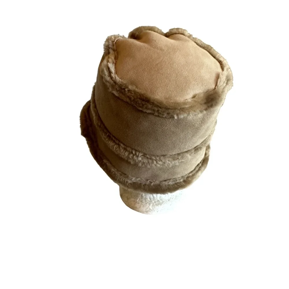 Bucket Hat Tan Faux Suede Fur Trim Youth Size 4-7‎ Winter Cozy RN17730
